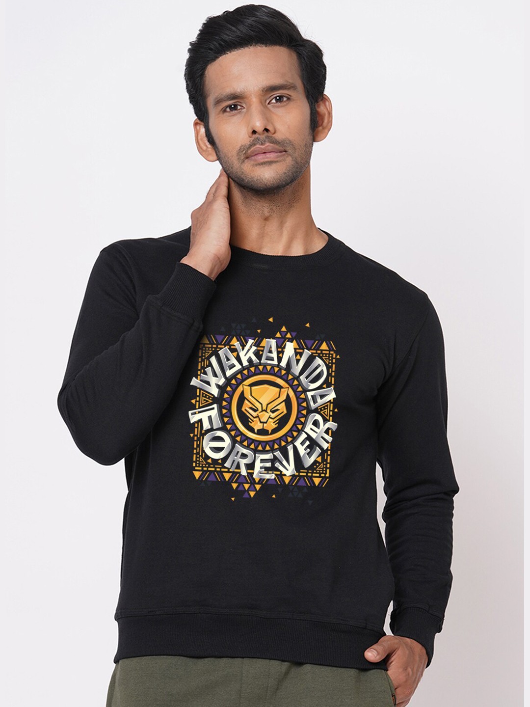 

Wear Your Opinion Men Black & Yellow Black Panther Printed Cotton Sweatshirt