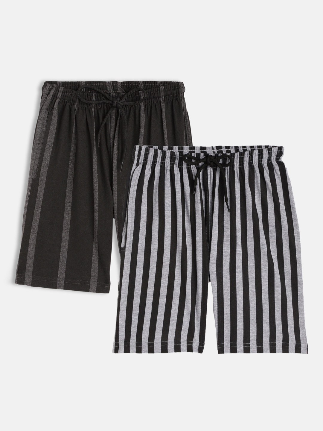 

SEYBIL Girls Pack of 2 Grey Melange & Grey Striped Lounge Shorts