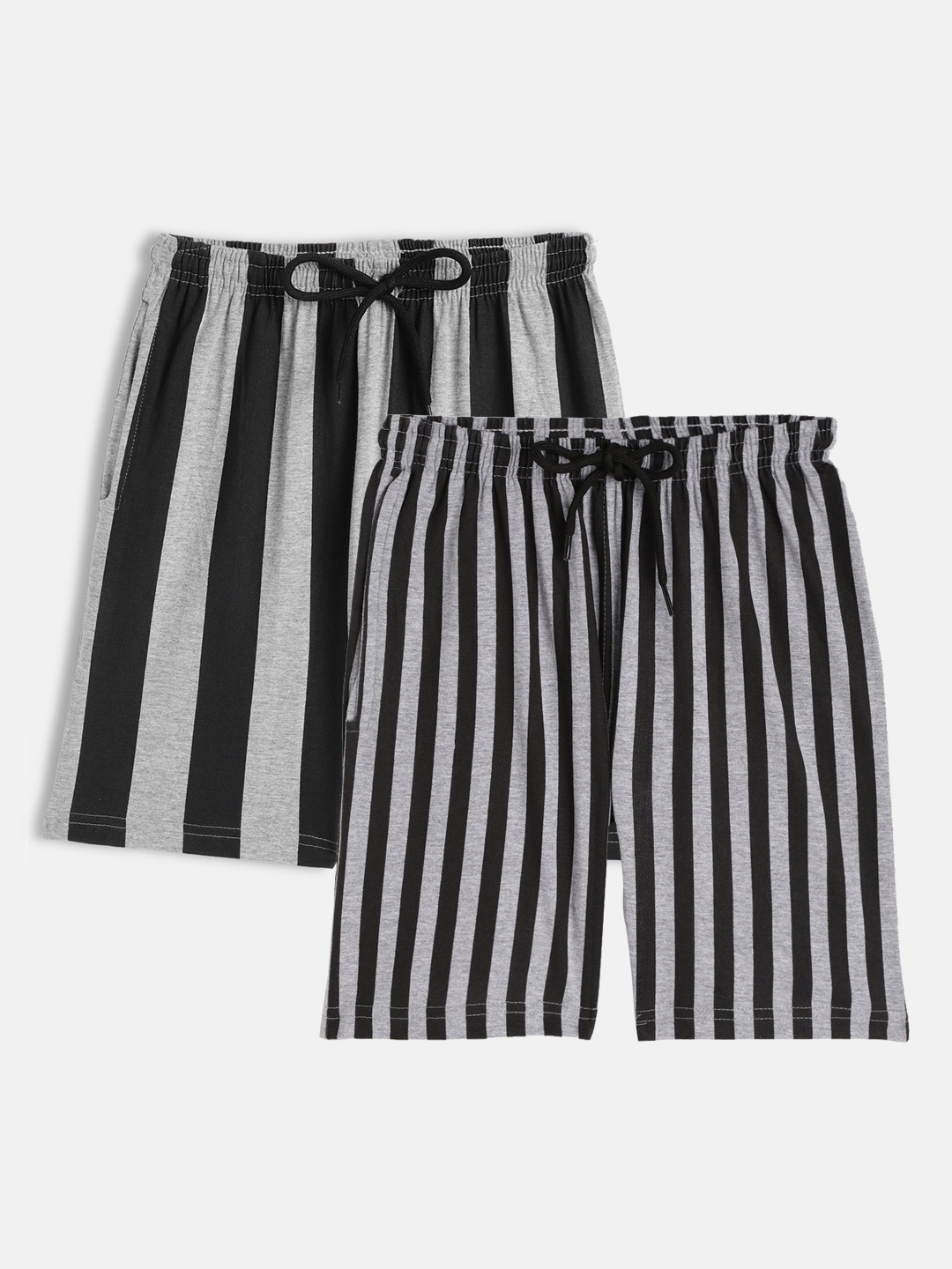 

SEYBIL Girls Pack of 2 Striped Lounge Shorts, Grey melange