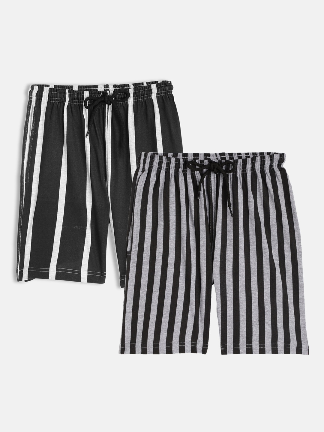 

SEYBIL Girls Grey Melange & White Set of 2 Striped Lounge Shorts