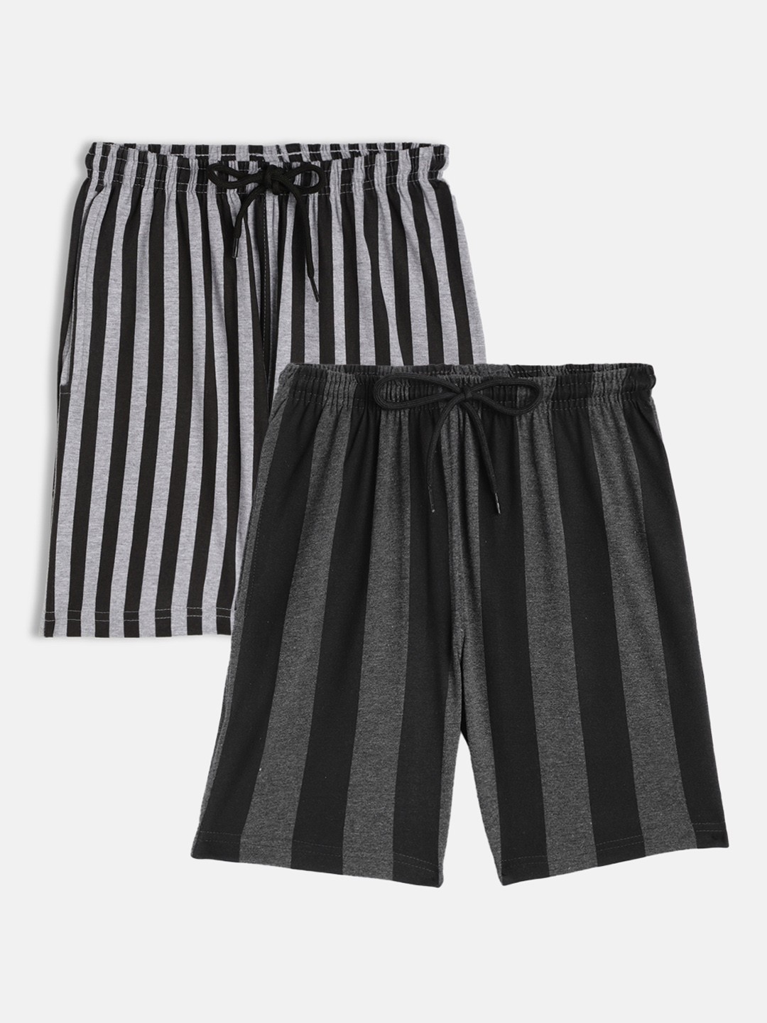 

SEYBIL Girls Pack Of 2 Grey Melange & Black Striped Lounge Shorts