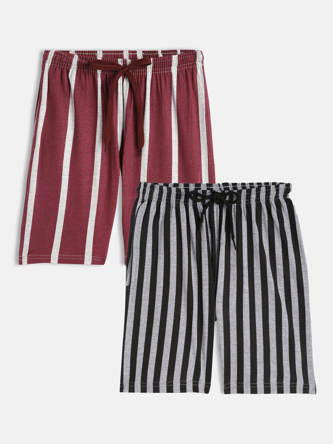 

SEYBIL Girls Grey Melange & Magenta Pack of 2 Striped Lounge Shorts