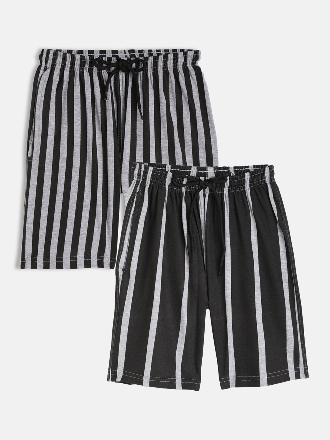 

SEYBIL Girls Pack of 2 Striped Lounge Shorts, Grey melange