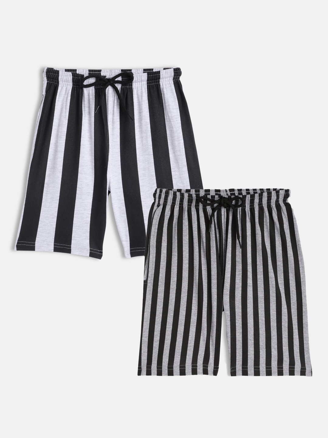 

SEYBIL Girls Pack of 2 Grey Melange & White Striped Lounge Shorts