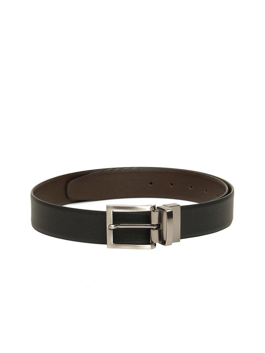 

Calvadoss Men Black & Brown Textured Leather Reversible Belt