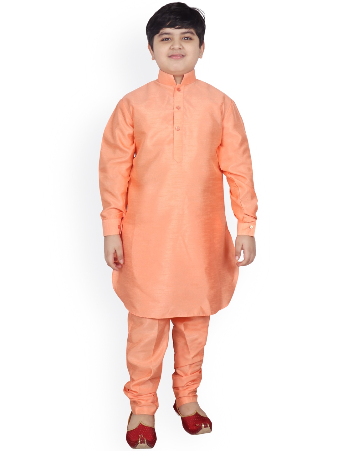

SG YUVRAJ Boys Peach-Coloured Raw Silk Kurta with Churidar