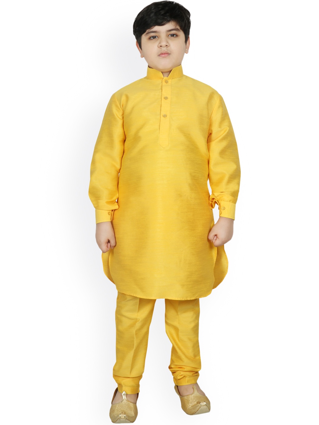 

SG YUVRAJ Boys Yellow Raw Silk Kurta with Churidar