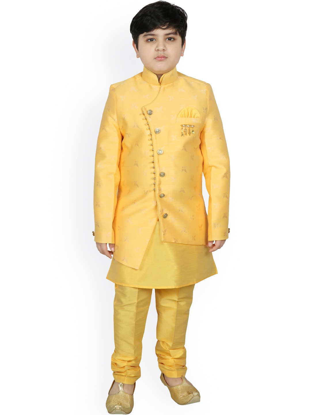 

SG YUVRAJ Boys Gold-Toned Layered Raw Silk Kurta with Pyjamas