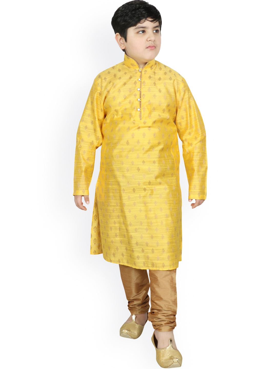 

SG YUVRAJ Boys Yellow Raw Silk Kurta with Churidar