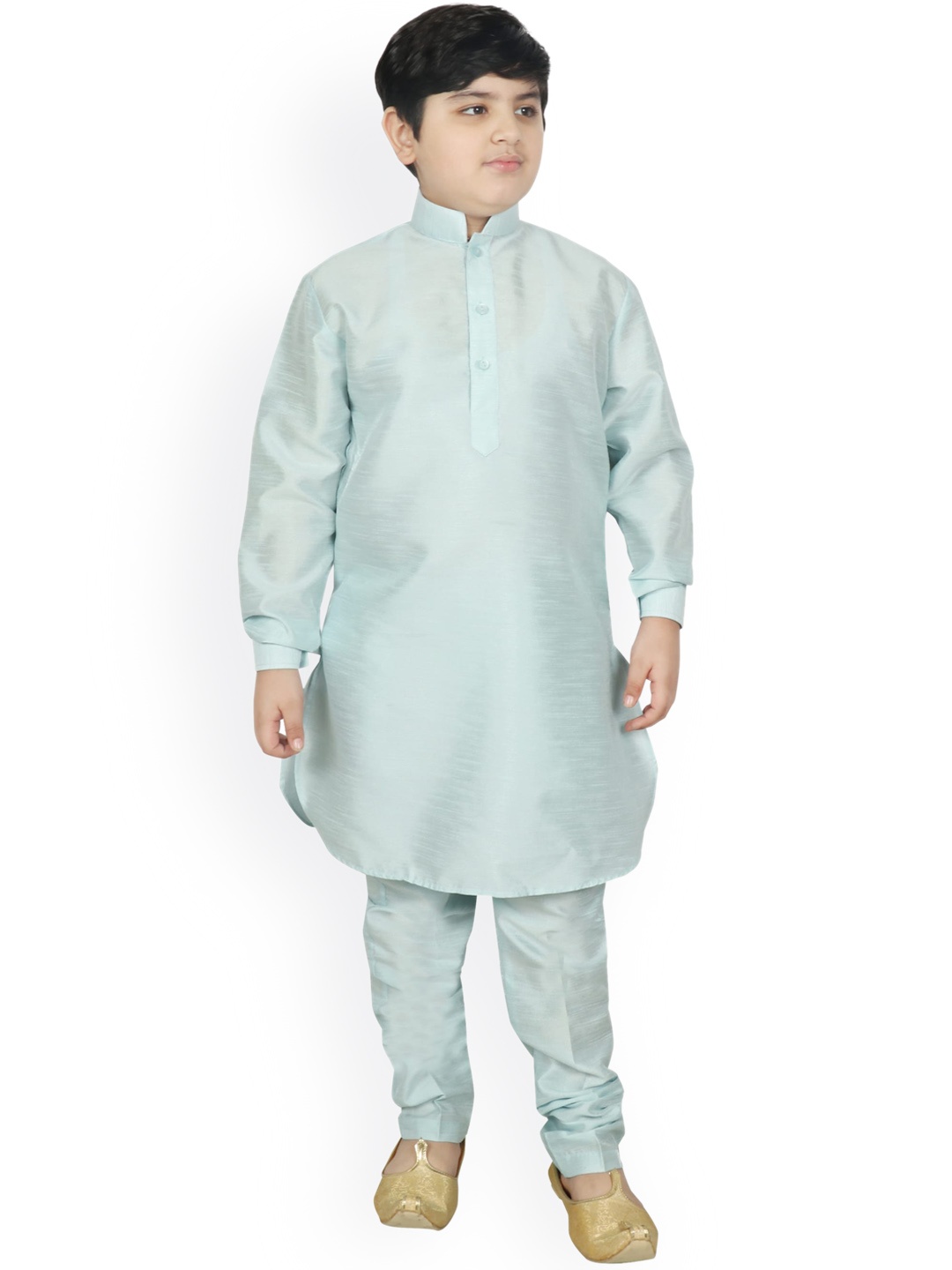 

SG YUVRAJ Boys Turquoise Blue Raw Silk Kurta with Churidar