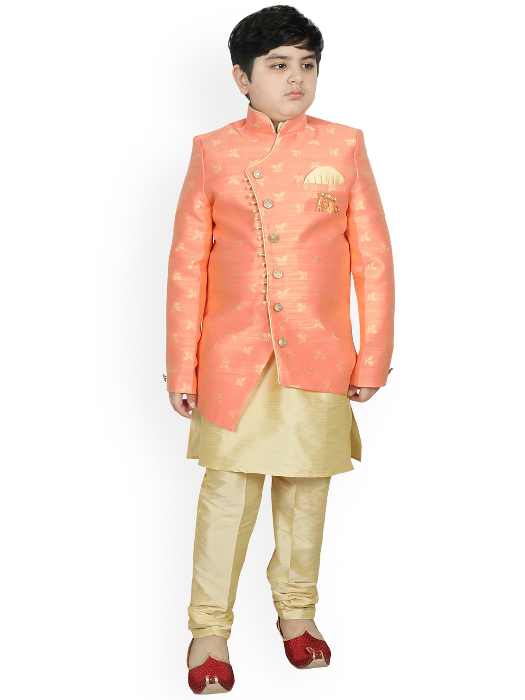 

SG YUVRAJ Boys Orange Raw Silk Kurta with Churidar