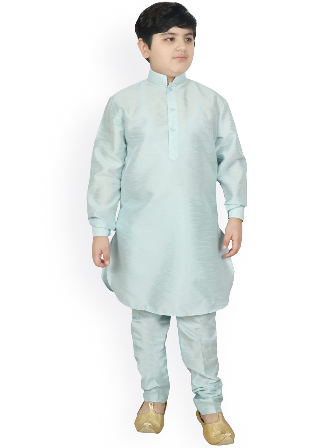 

SG YUVRAJ Boys Turquoise Blue Raw Silk Kurta with Salwar