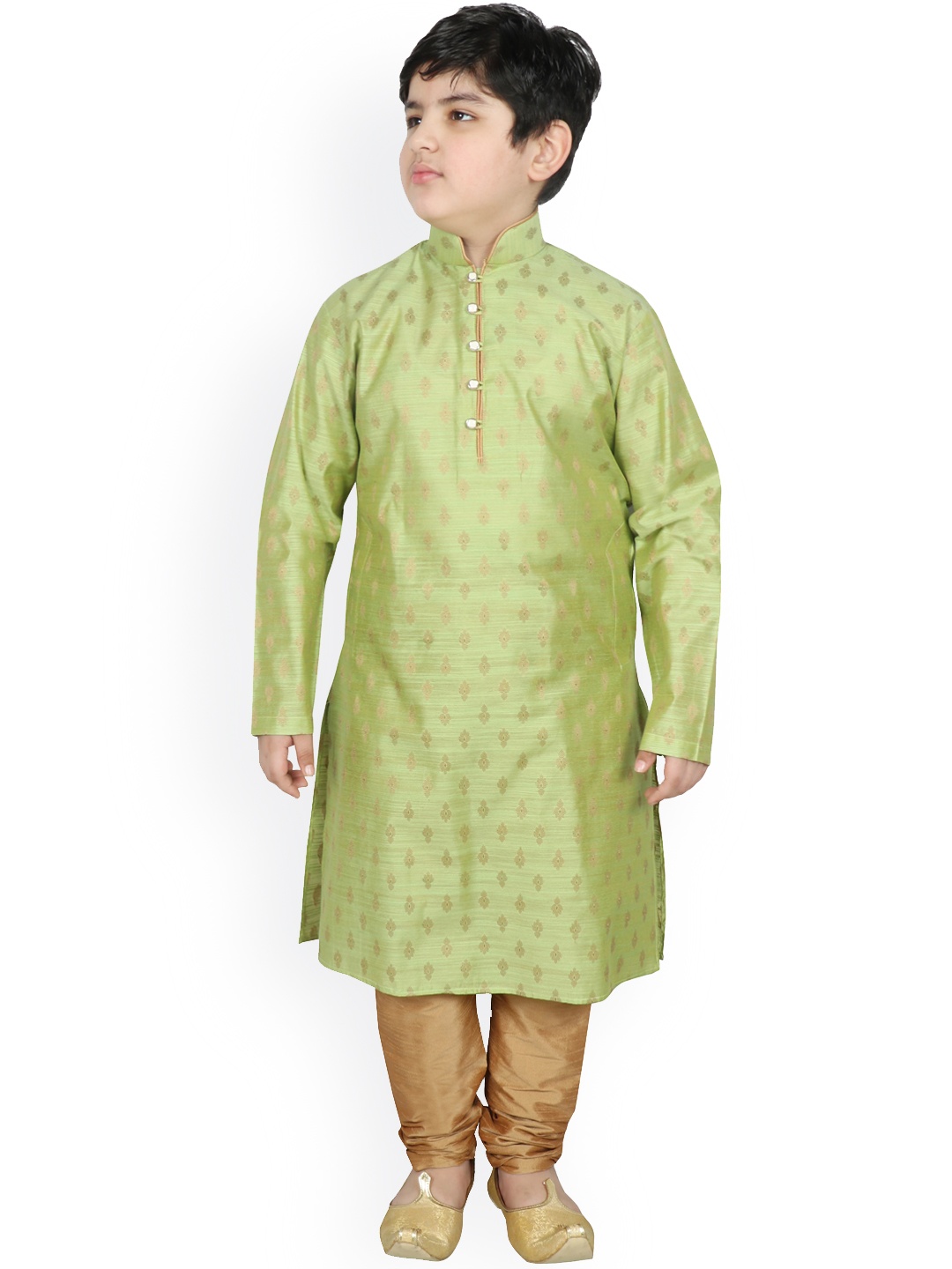 

SG YUVRAJ Boys Green Raw Silk Kurta with Pyjamas