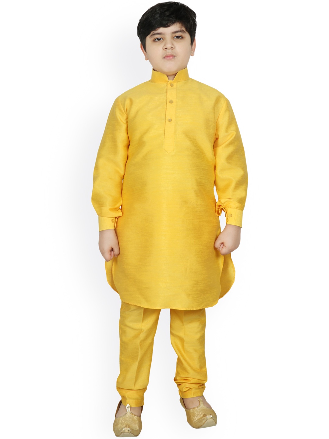 

SG YUVRAJ Boys Yellow Raw Silk Kurta with Churidar