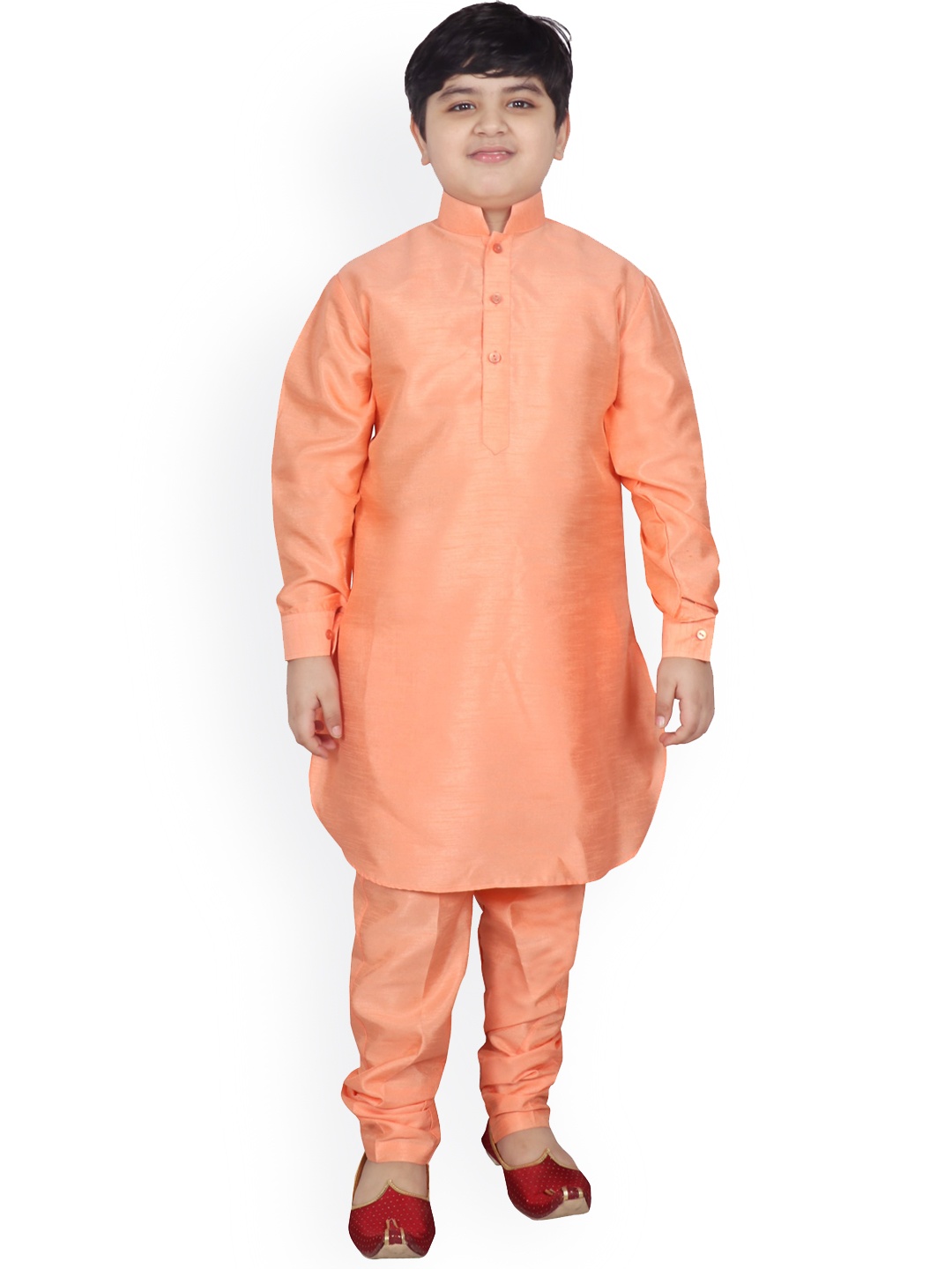 

SG YUVRAJ Boys Peach-Coloured Raw Silk Kurta with Churidar