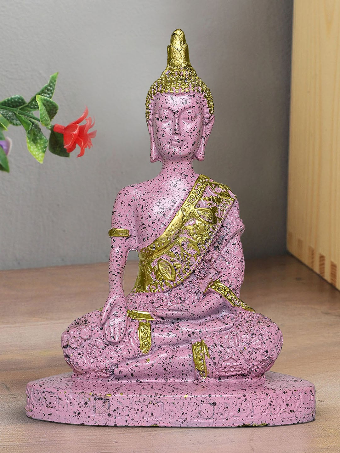 

TIED RIBBONS Purple & Gold-Toned Meditating Lord Buddha Idol Statue Showpiece