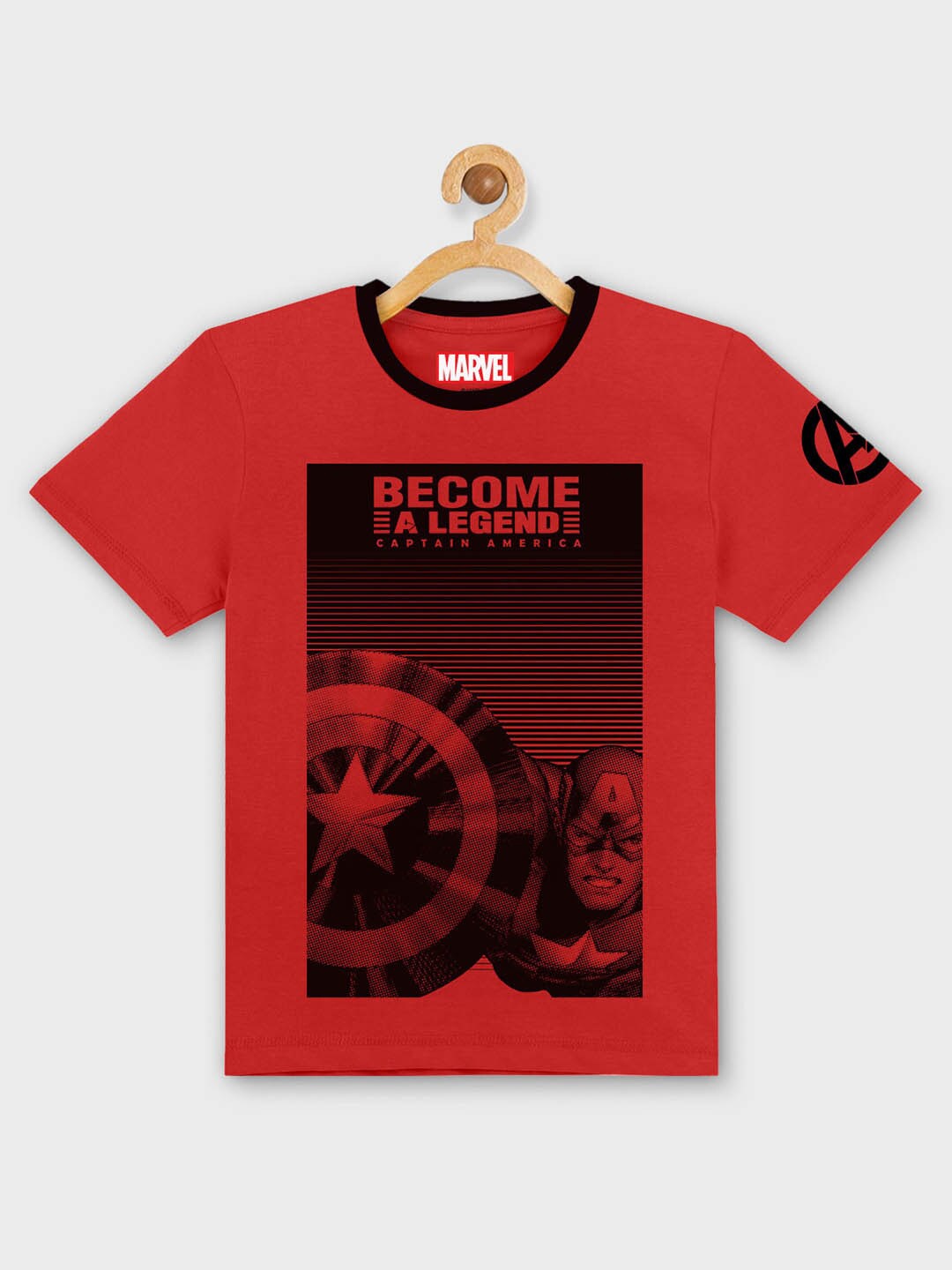 

Kids Ville Boys Red Typography Captain America Printed Applique T-shirt