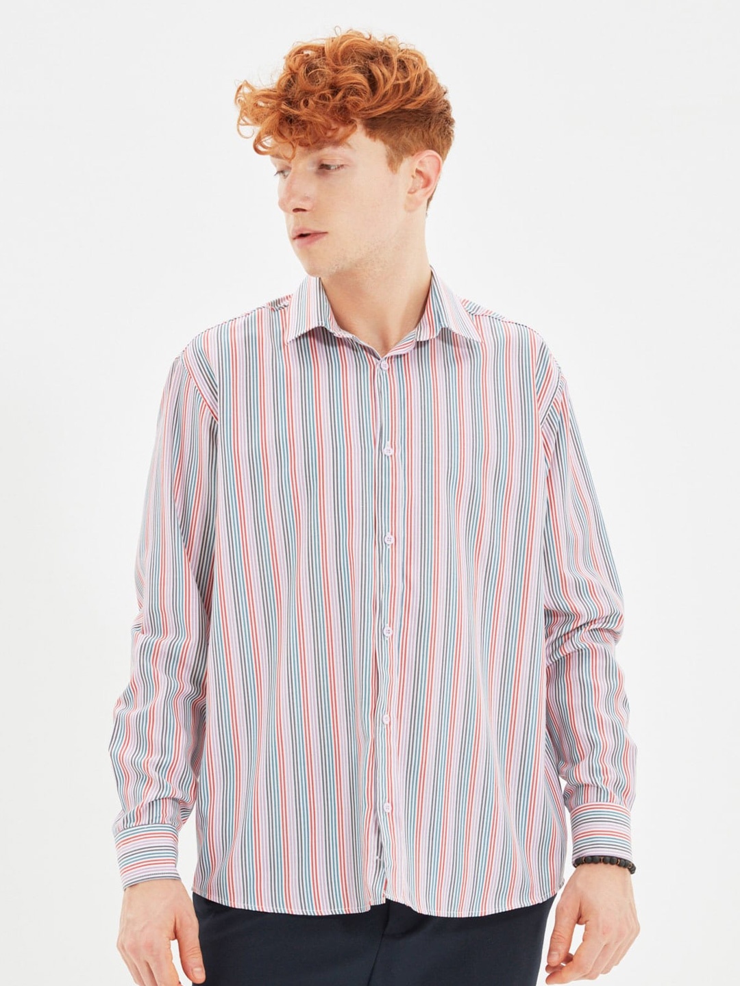 

Trendyol Men Multicoloured Striped Cotton Casual Shirt, Multi