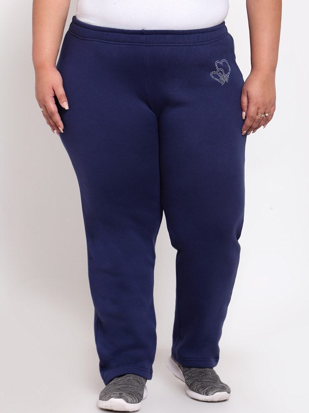 

plusS Women Navy Blue Solid Cotton Straight Fit Track Pants