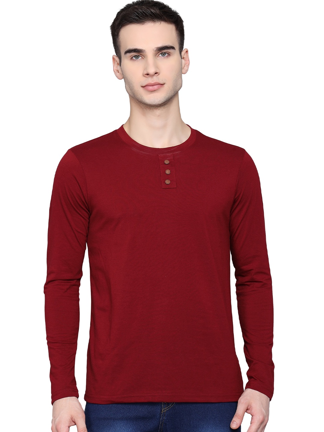 

PockMAN Men Maroon Solid Round Neck T-shirt