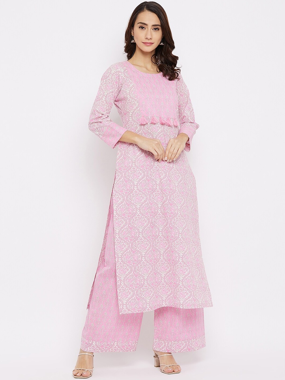 

Tissu Women Pink Ethnic Motifs Printed Pure Cotton Kurta with Palazzos