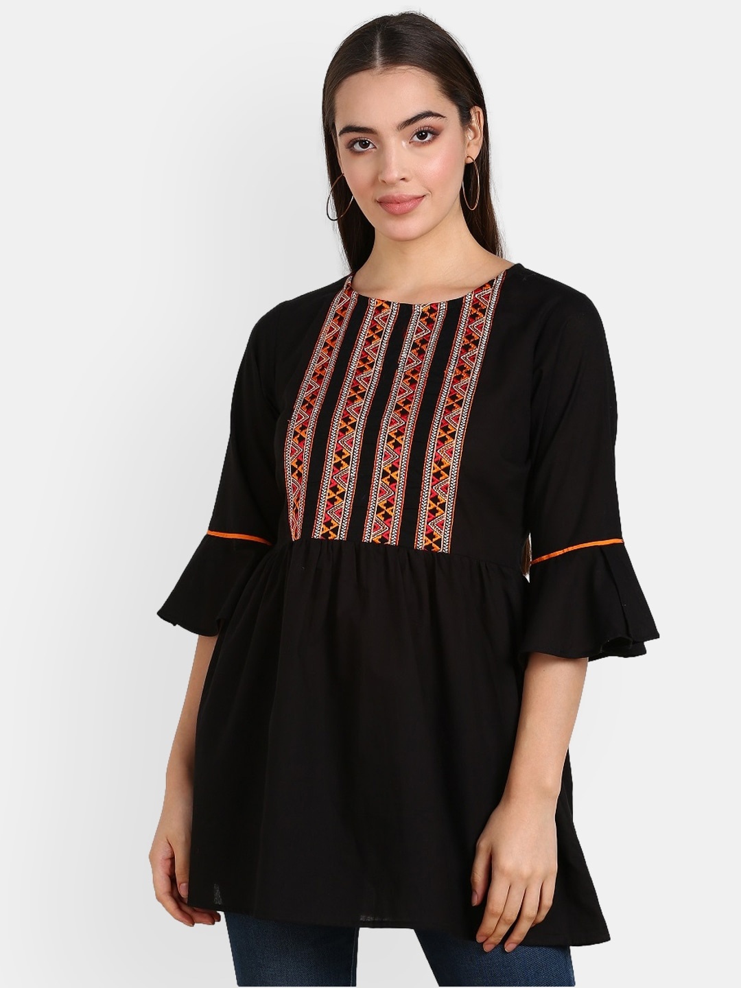 

VEDANA Black Embellished Embroidered Top