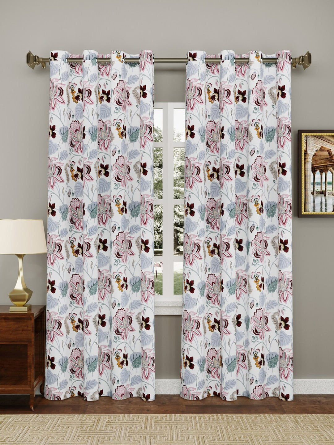

Clasiko White & Pink Set of 2 Floral Door Curtain