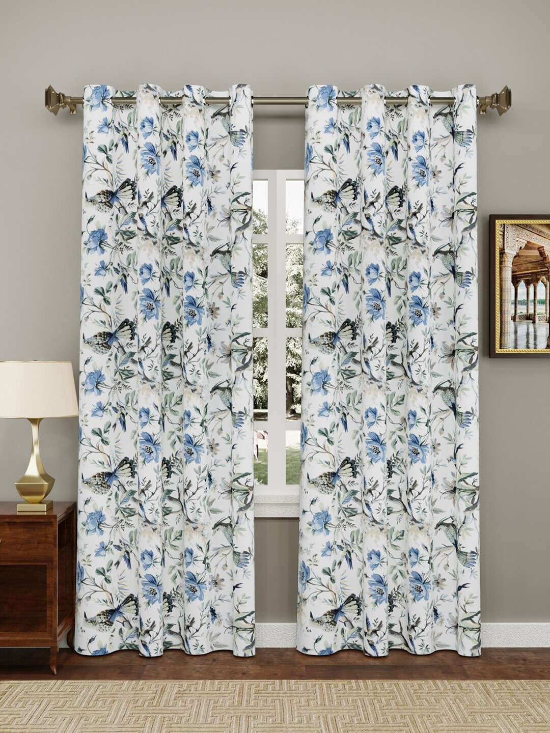 

Clasiko Set of 2 White Floral Door Curtains