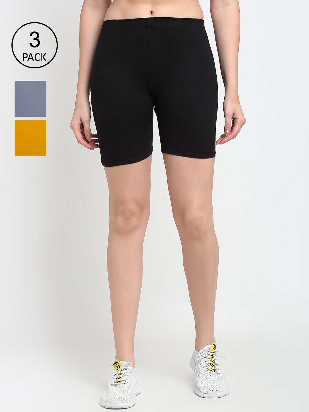 

GRACIT Women Pack of 3 Solid Biker Shorts, Black