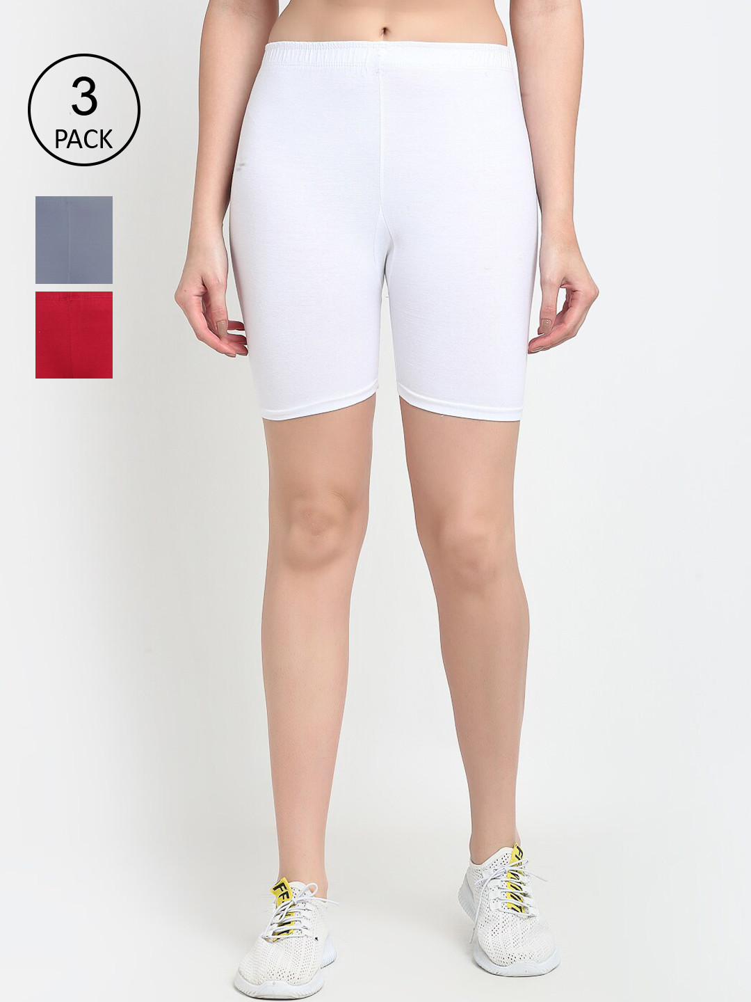 

GRACIT Women Pack of 3 Solid Biker Shorts, White