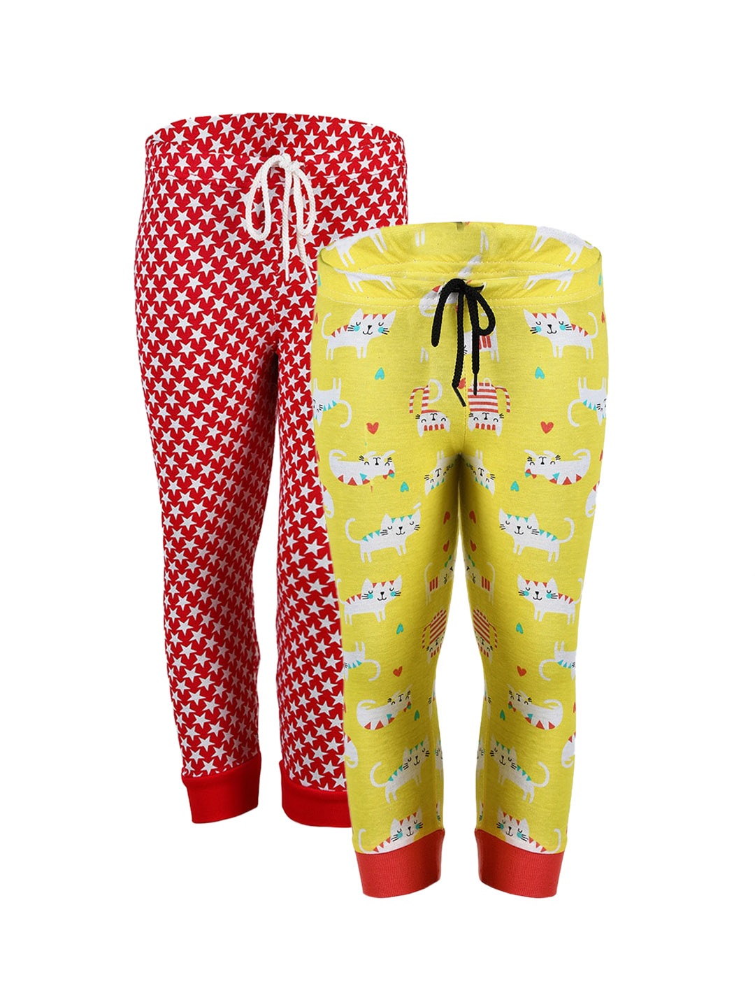 

SAVAGE Girls Pack Of 2 Printed Pure Cotton Joggers, Yellow