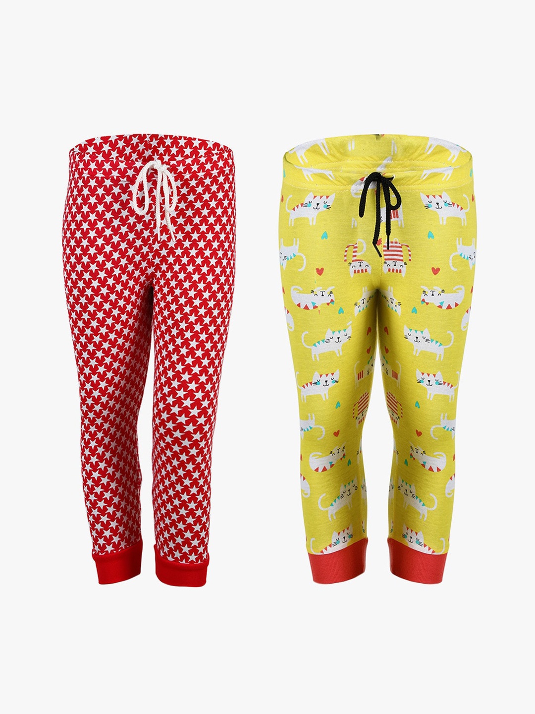 

SAVAGE Girls Pack Of 2 Printed Pure Cotton Joggers, Red