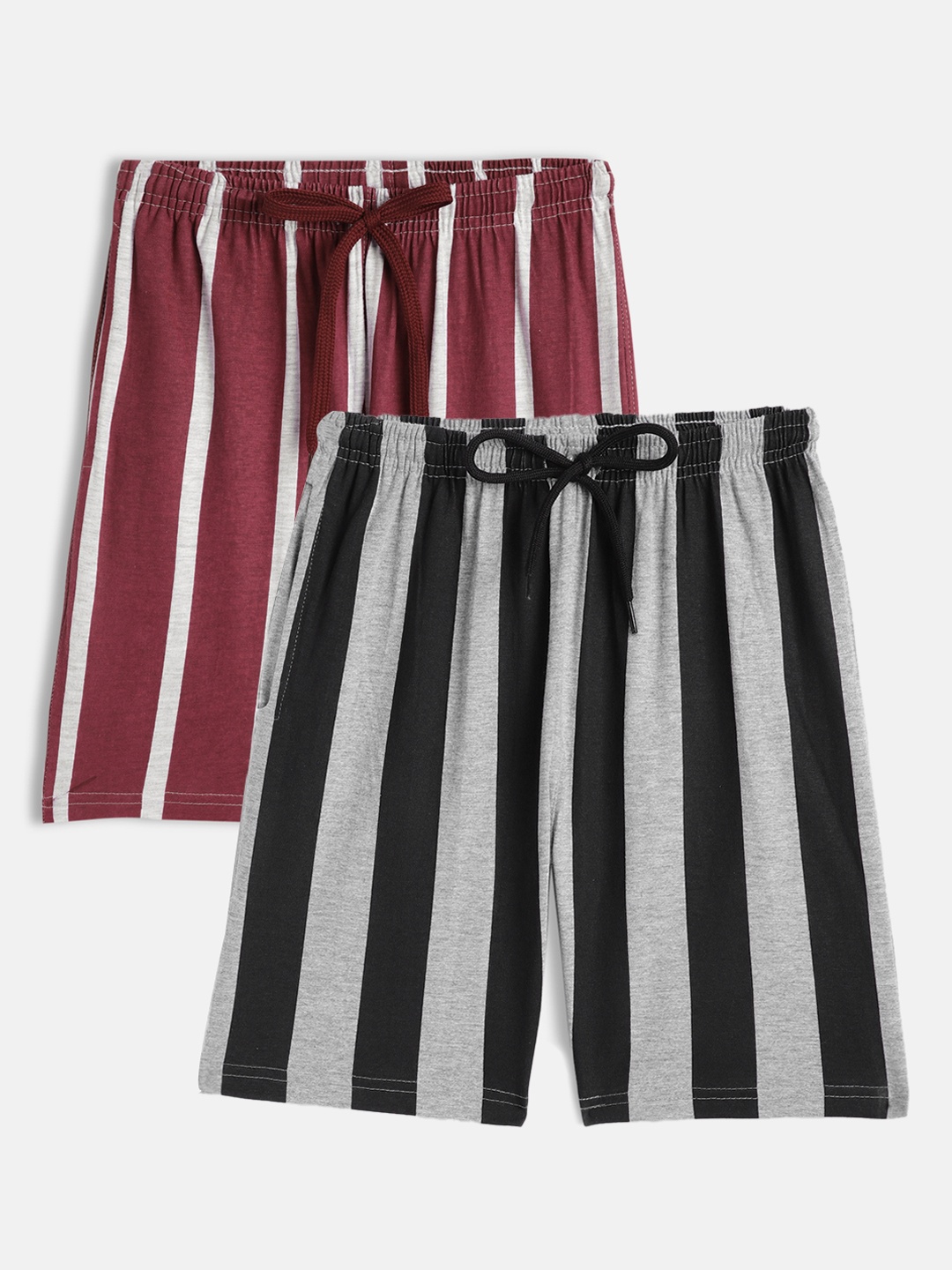

SEYBIL Girls Pack of 2 Striped Lounge Shorts, Grey melange