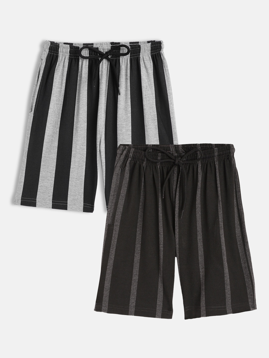 

SEYBIL Girls Pack of 2 Striped Lounge Shorts, Grey melange