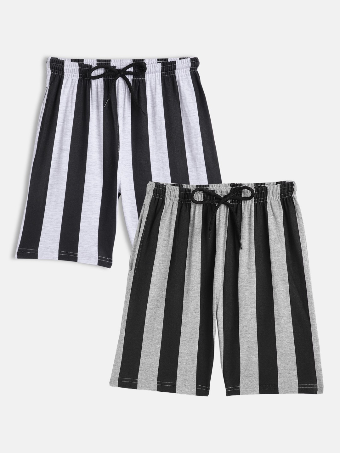 

SEYBIL Girls Grey Melange & White Set of 2 Striped Lounge Shorts