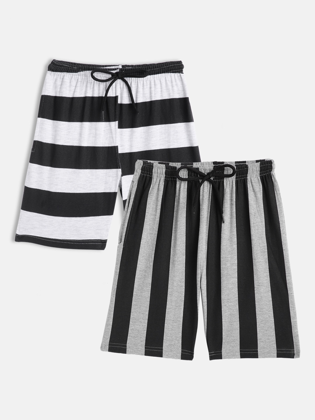 

SEYBIL Girls Pack Of 2 Grey Melange & White Striped Lounge Shorts