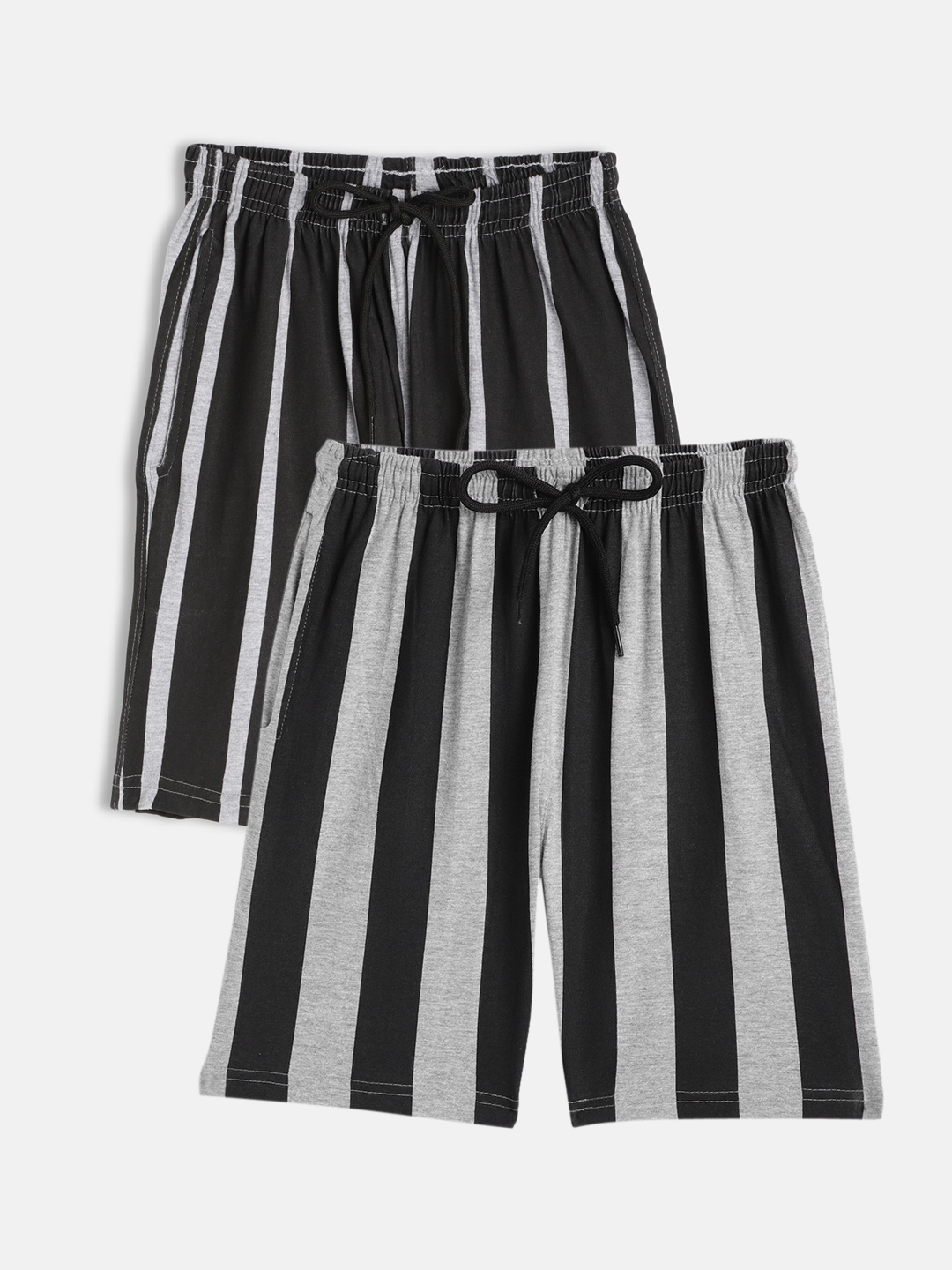 

SEYBIL Girls Pack of 2 Grey Melange & Black Striped Lounge Shorts