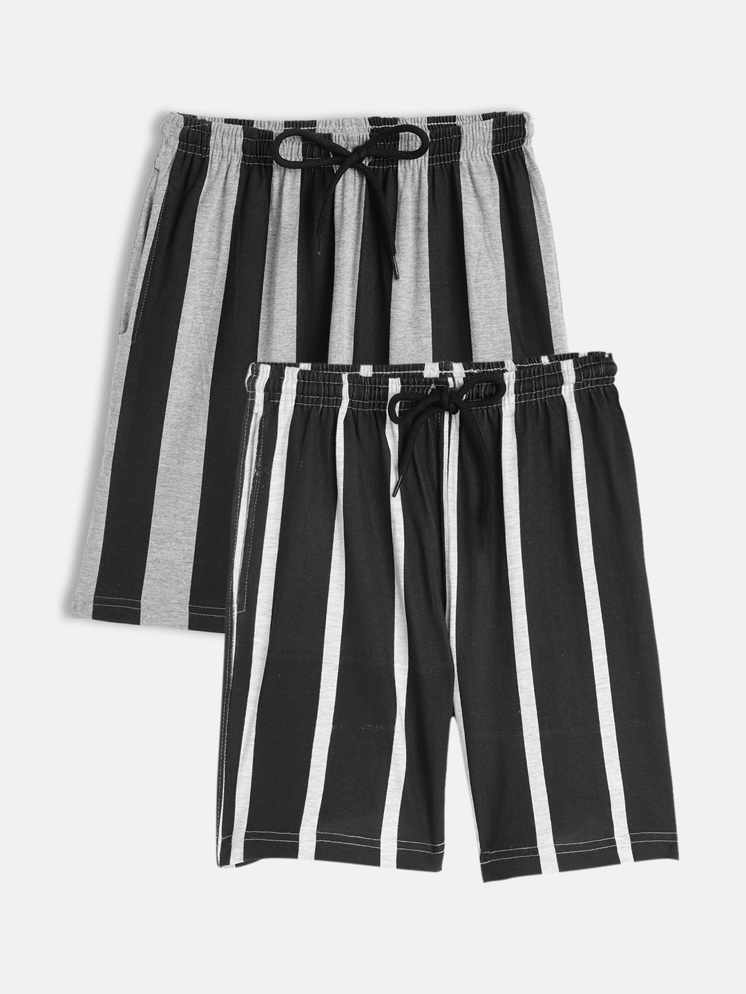 

SEYBIL Girls Grey Melange & Black Pack of 2 Striped Lounge Shorts