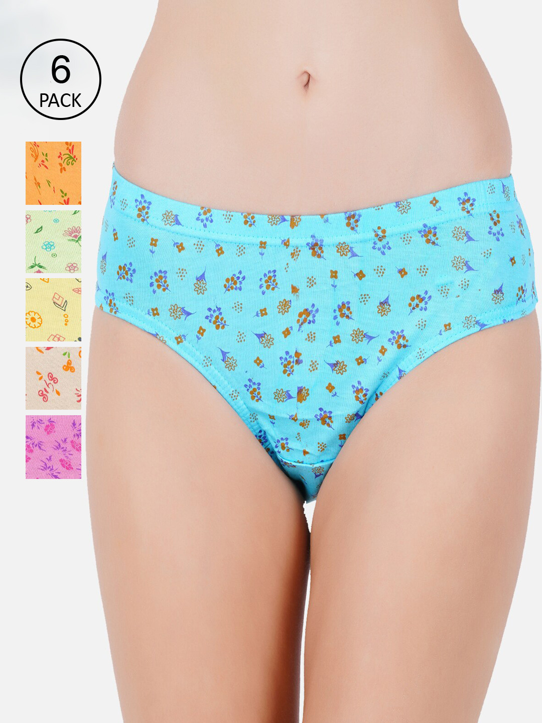 

PRIDE APPAREL Women Pack Of 6 Assorted Pure Cotton Hipster Briefs