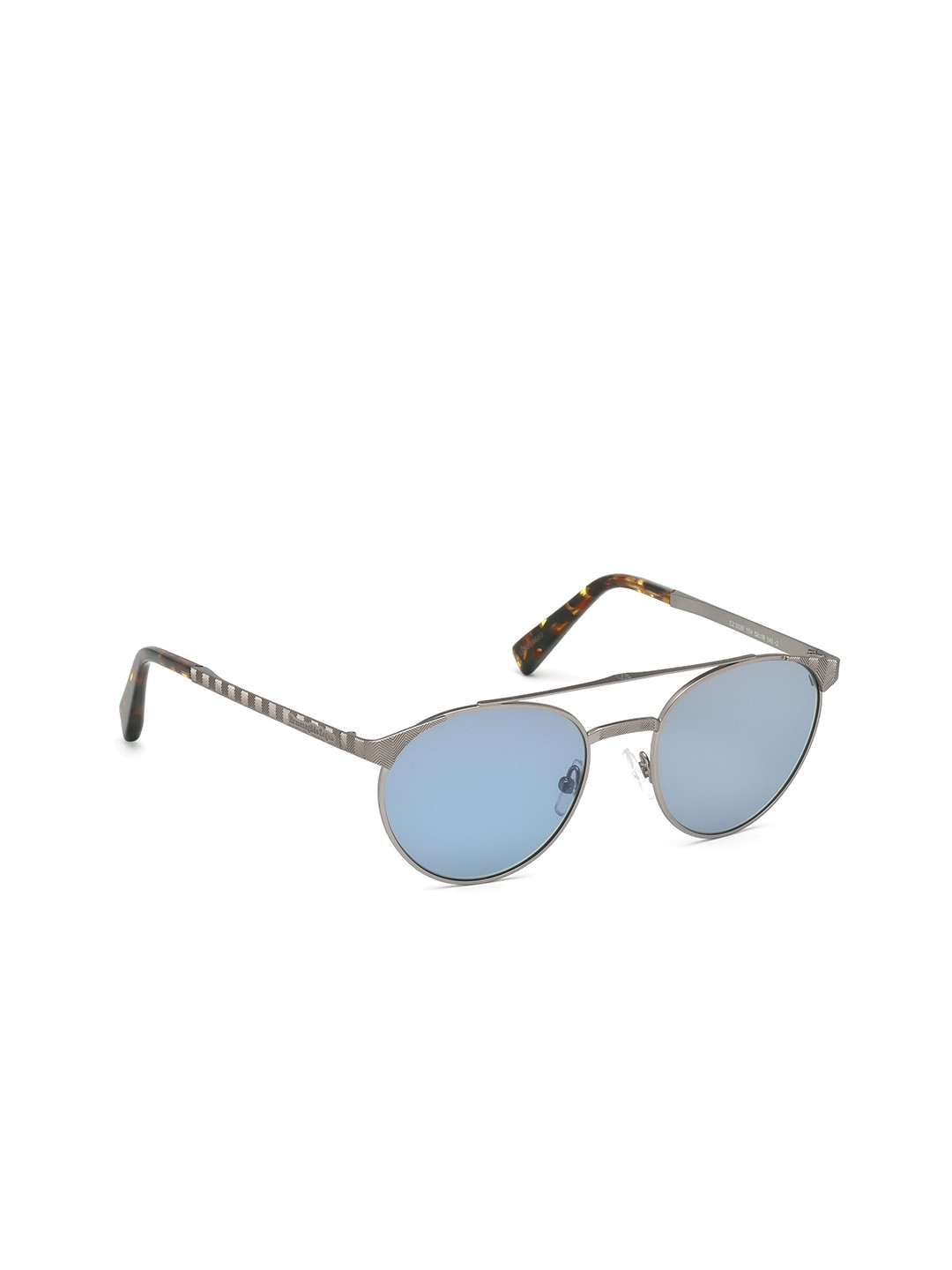 

Ermenegildo Zegna Men Blue Lens & Silver Round Sunglasses EZ0026 52 15V-Blue