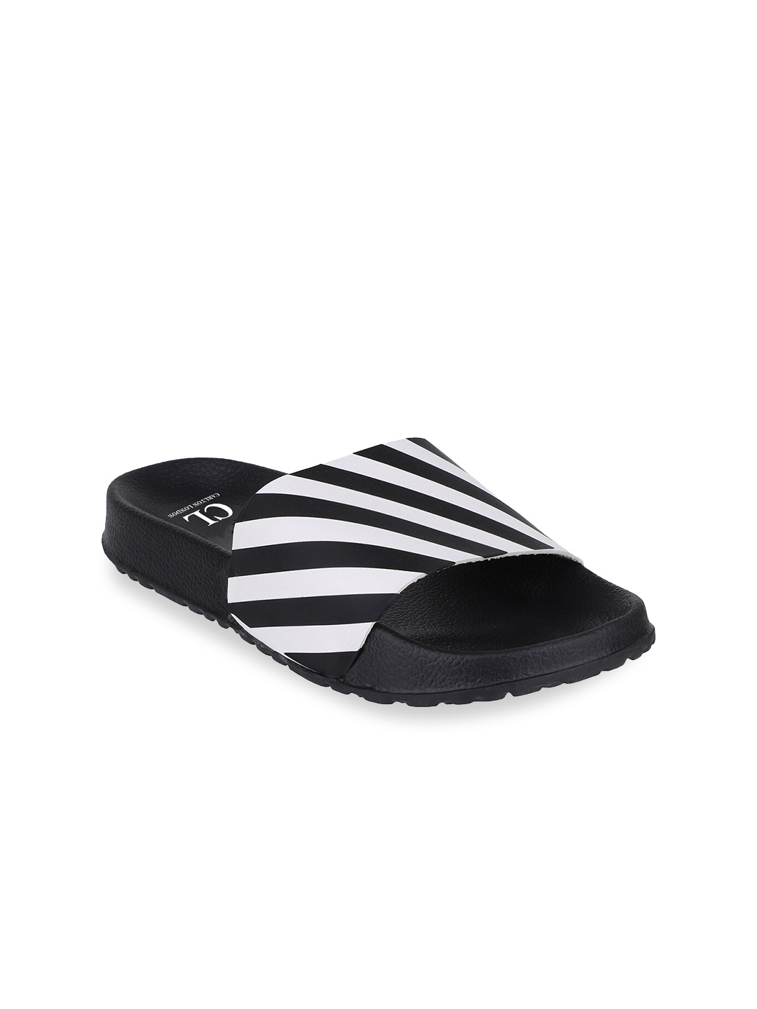 

Carlton London Men Black & White Striped Sliders