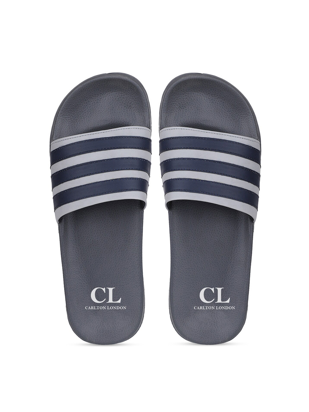 

Carlton London Men Grey & White Striped Sliders