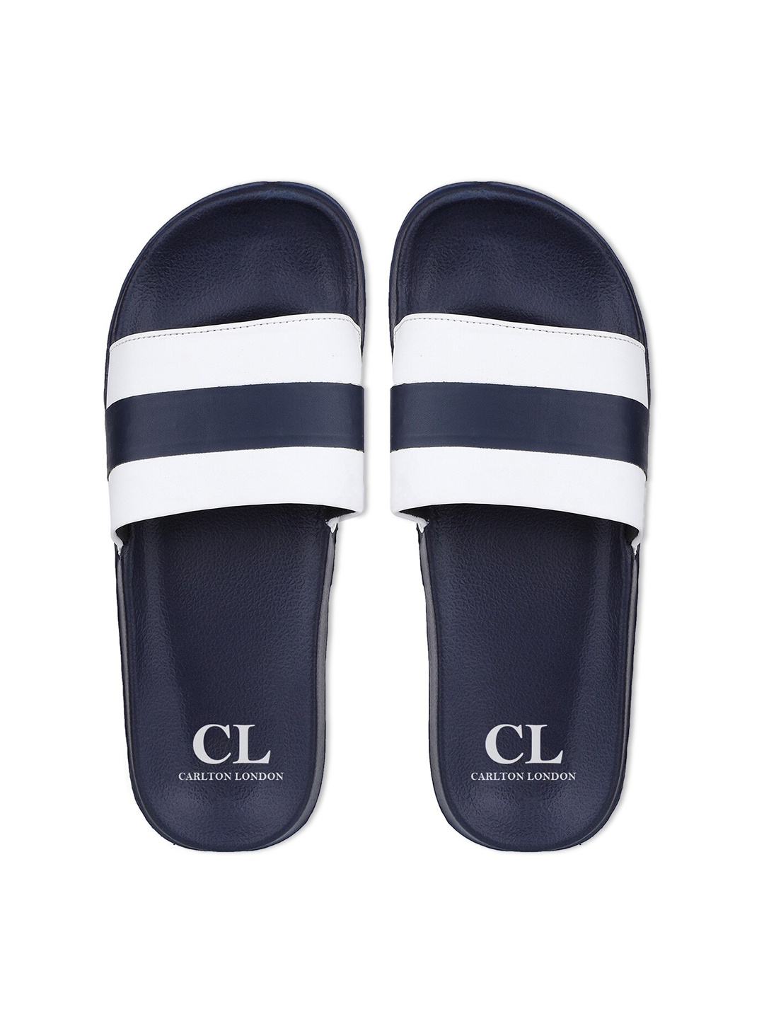 

Carlton London Men Navy Blue & White Striped Sliders
