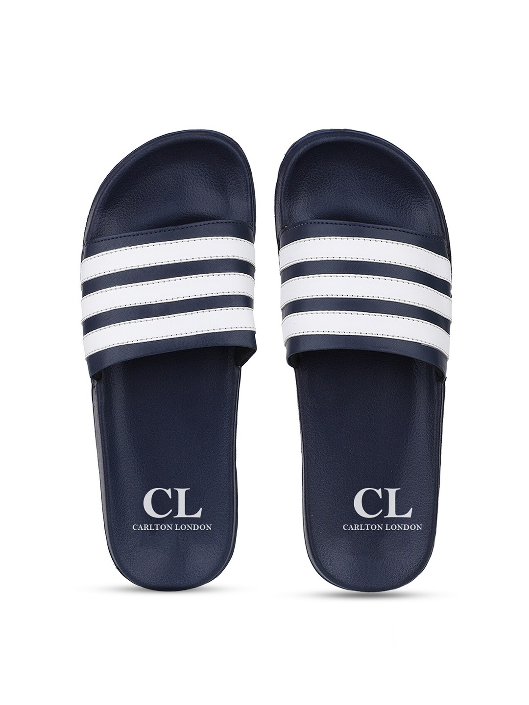 

Carlton London Men Navy Blue & White Striped Sliders