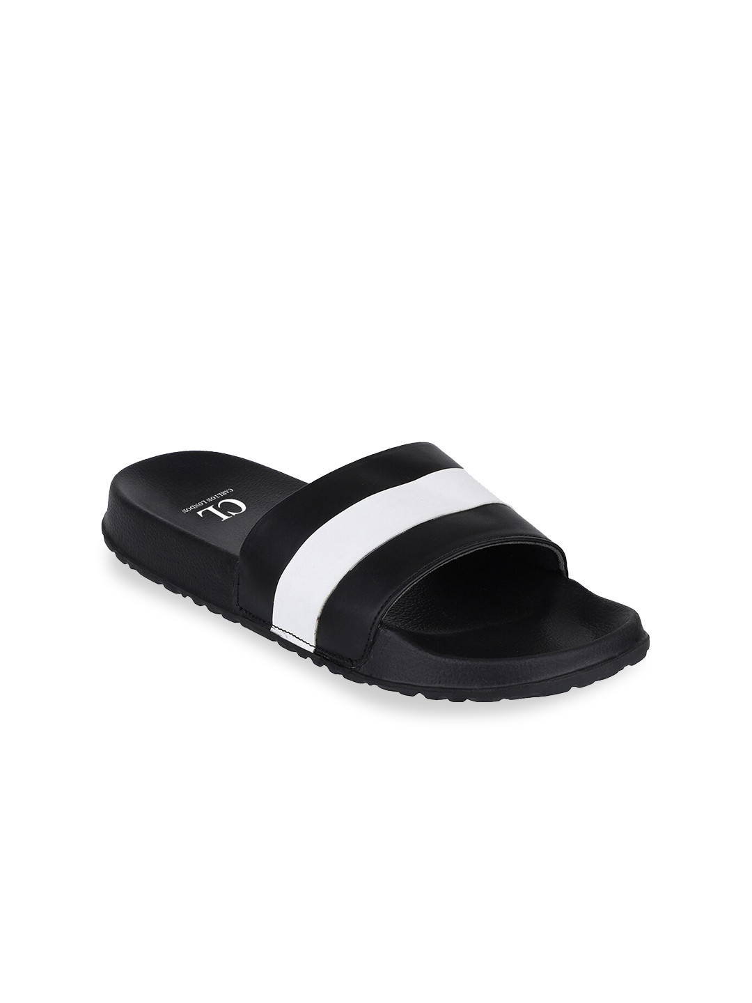 

Carlton London Men Black & White Striped Sliders