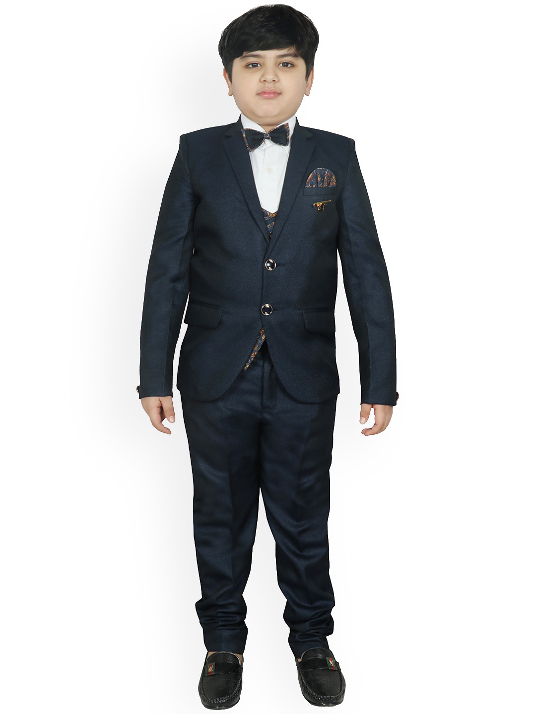 

SG YUVRAJ Boys Navy Blue Solid 5-Piece Single-Breasted Partywear Suit