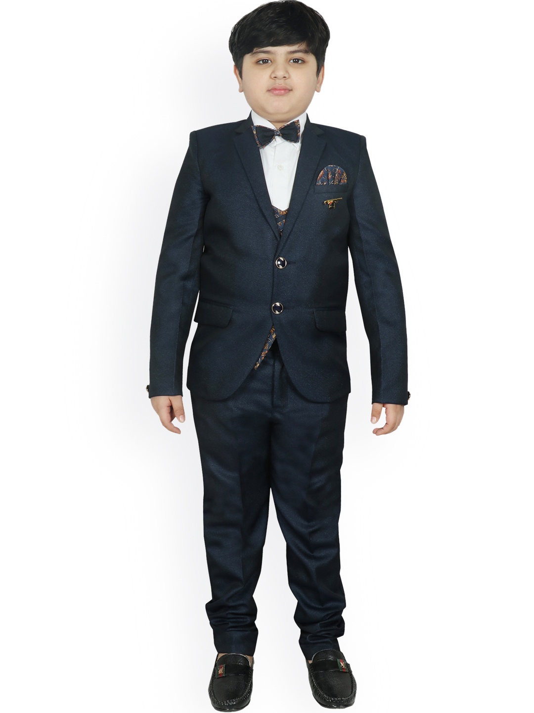 

SG YUVRAJ Boys Navy Blue Solid Single Breasted Party Suit