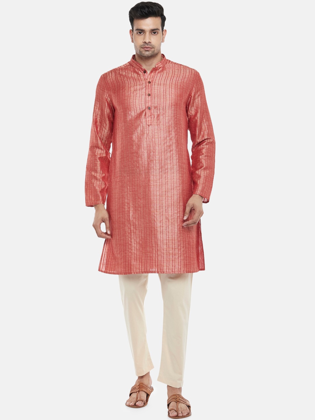 

indus route by Pantaloons Men Red Woven Design Kurta