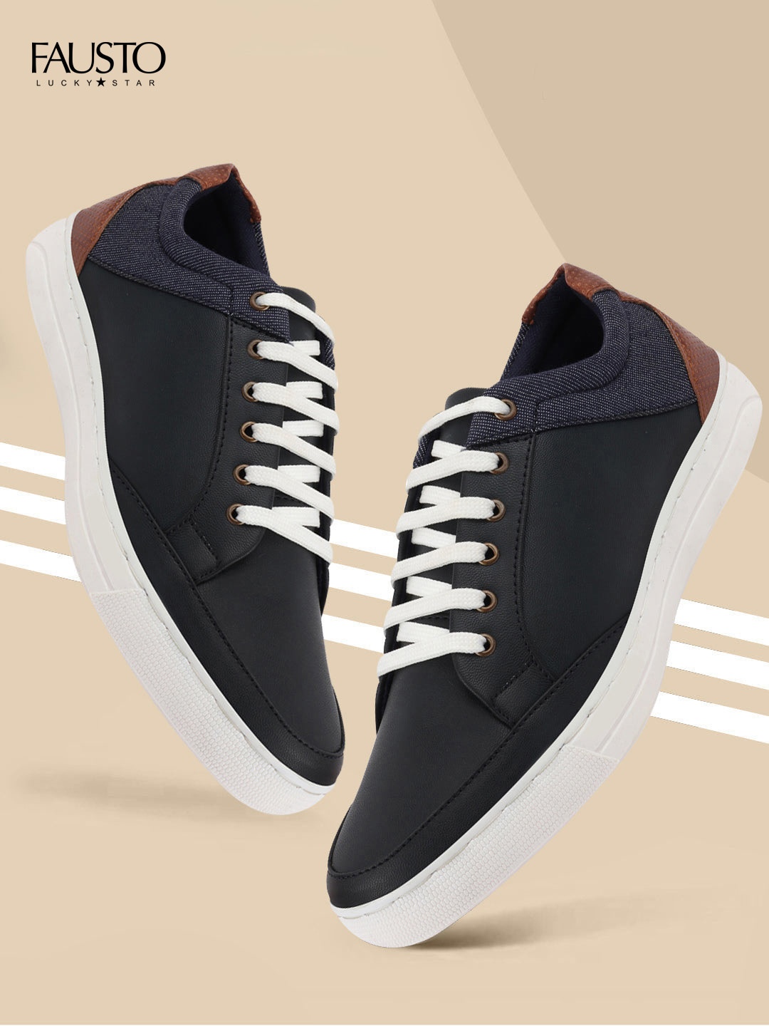 

FAUSTO Men Navy Blue Colourblocked PU Sneakers
