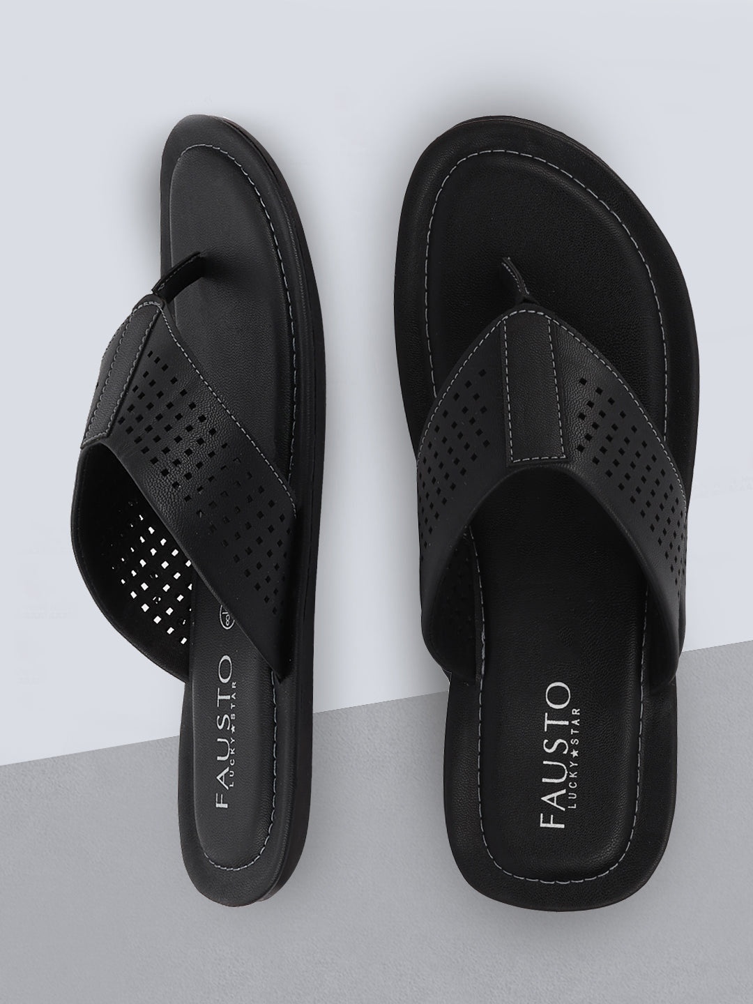 

FAUSTO Men Navy Blue Solid Thong Flip Flops